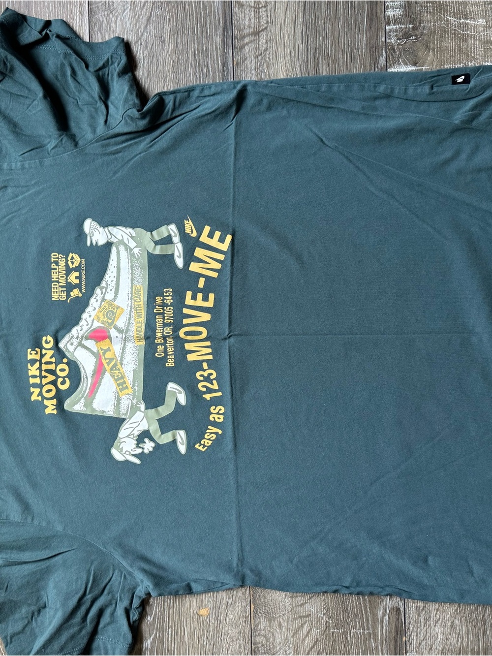 Nike Teal Graphic Moving Co. Tee with Yellow & Cream Print